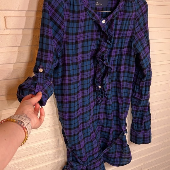 American Eagle Blue And Purple Plaid Long Sleeve Ruffle Shirt, Women’s Size 10 - Picture 7 of 8